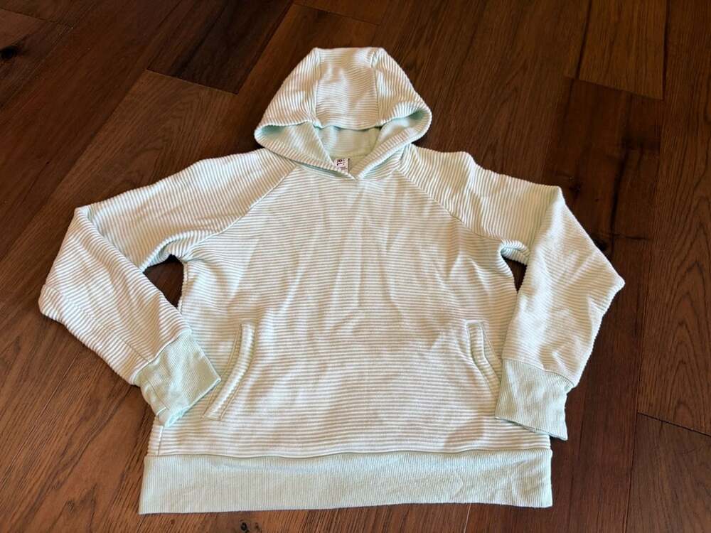 Athleta Girl Crunch Time Hoodie Size L/12 Mint Sorbet Striped